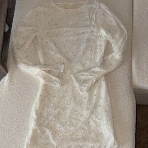 Oh Polly Cream Beaded Long Sleeve Dress